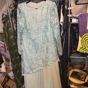 Vintage Miss Elliette Light Blue Lace Midi Dress